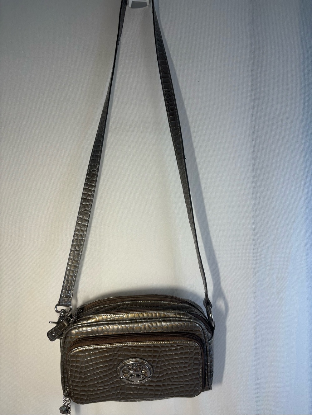 Kathy Van Zeeland Brown Croc-Embossed Crossbody Bag with built in wallet